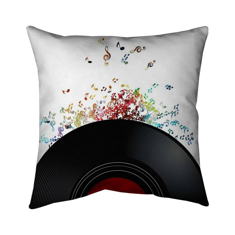 Notes escaping from a vinyl record - 16"x16" Throw pillow - Poly twill - Print on demand, 16"H x 16"W, Polyester