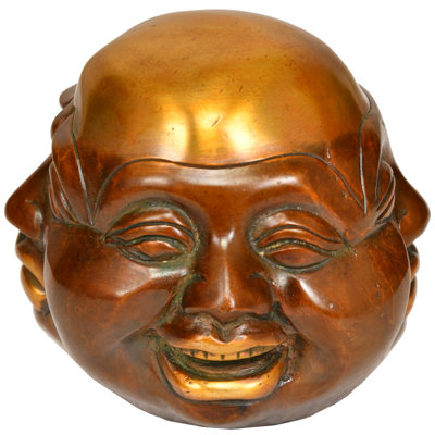 3" Handcrafted Brass Four-Faced Laughing Buddha Head - Compact Desktop Meditation Decor, Traditional Happiness & Prosperity Statue, Spiritual Office Accent
