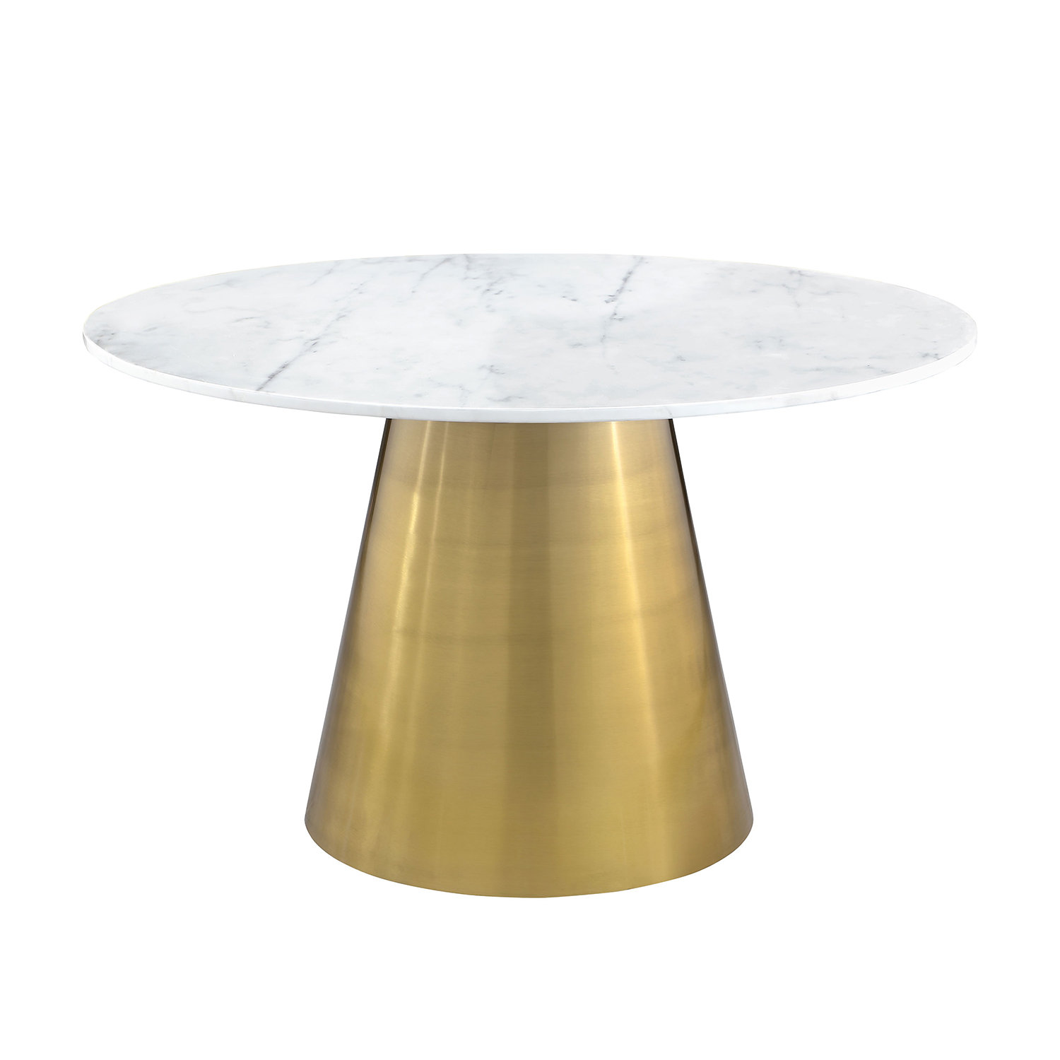 Everly Quinn Round Genuine Marble Dining Table With Metal Conical ...