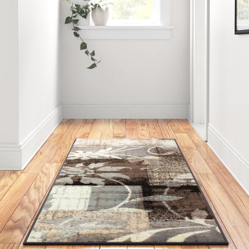 Rotonya Geometric Patchwork Pattern Floral Area Rug in Chocolate, Runner 2'7" x 8'