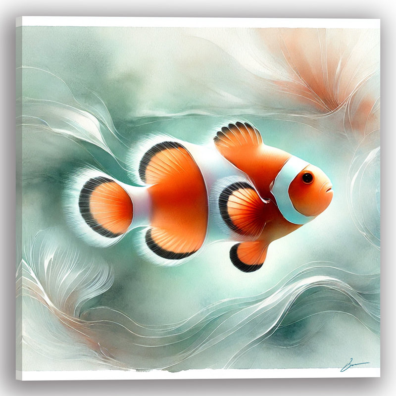 «Vibrant Clownfish», art mural sur toile tendue, H 12 po x l 12 po