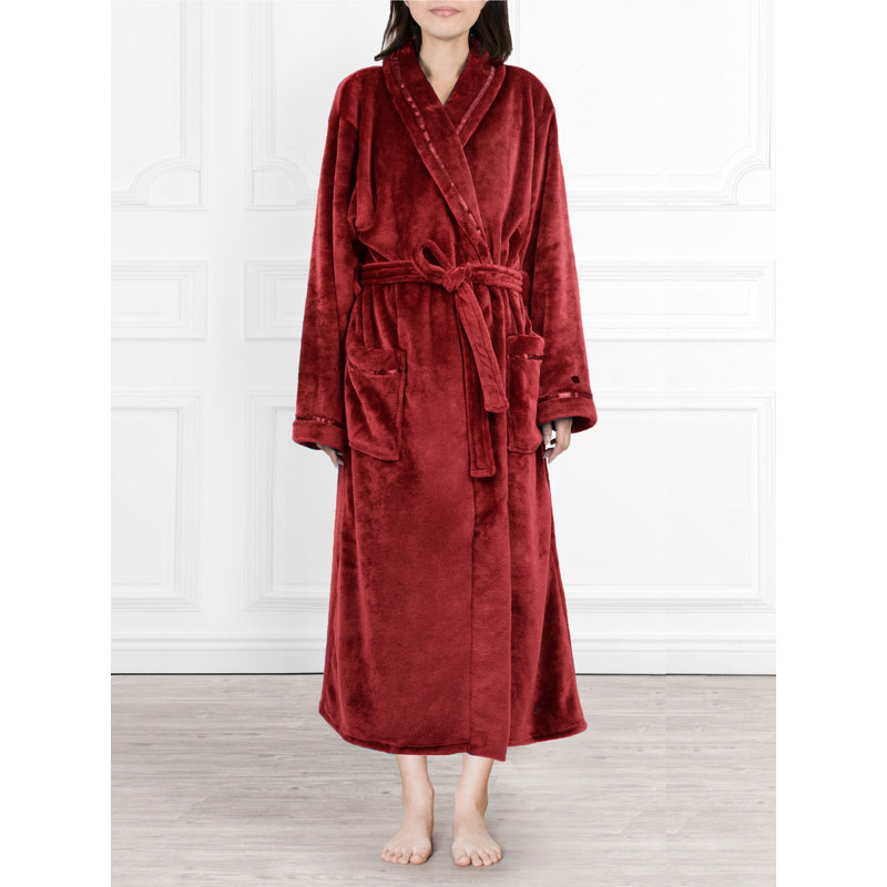 Peignoir mi-mollet en molleton avec poches, G / TG, Vin