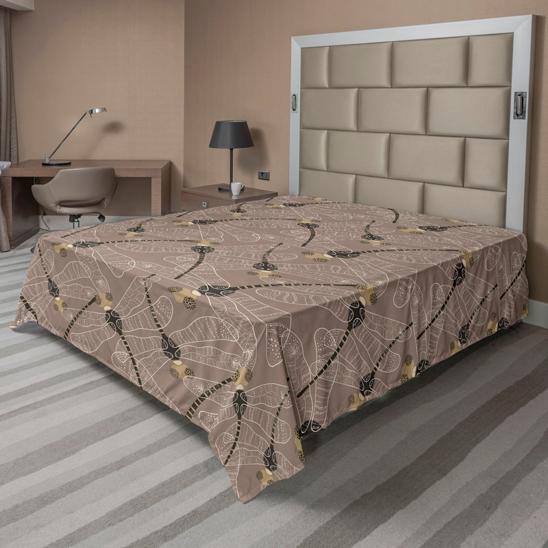 Ambesonne Flowers Flat Sheet Nostalgia Farmhouse, White Warm Taupe Grey