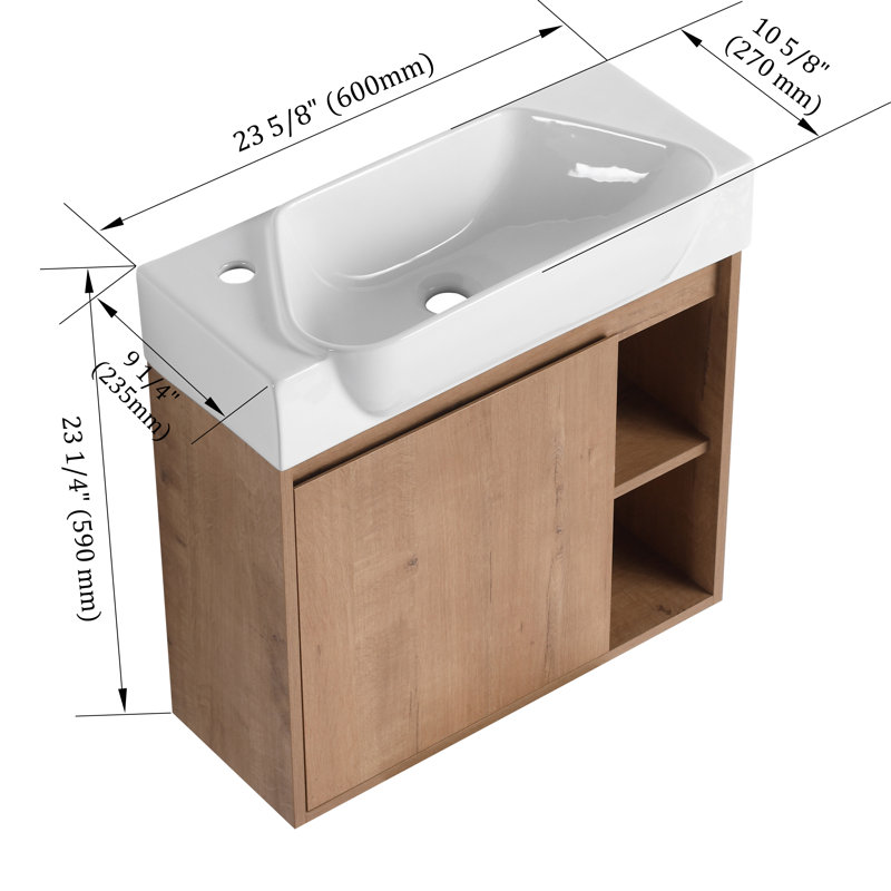 Meuble-lavabo mural 24 po avec lavabo et rangement en céramique
