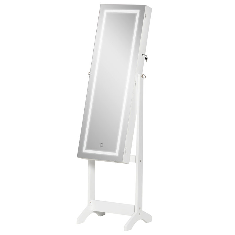 Floor Standing Jewelry Cabinet With LED Light, Lockable Jewelry Organizer With Full-Length Mirror, And 4 Adjustable Angles