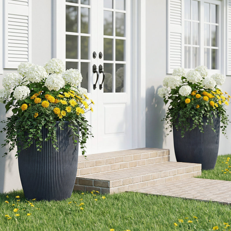 Ensemble de pots à fleurs ronds en PE, Gris