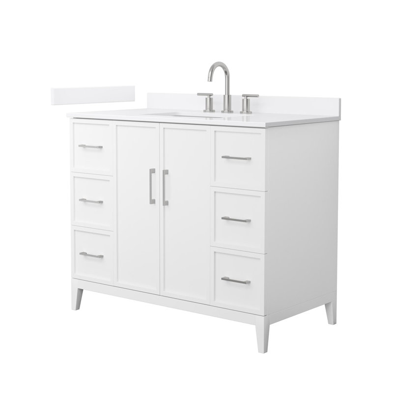 Elan 42'' Single Bathroom Vanity with Quartz Top, 8" Center, Brushed Nickel, White