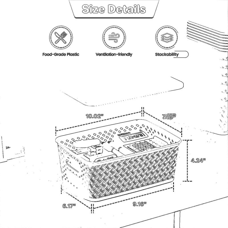 Stackable Storage Bins With - Ventilated Decorative Organizer Baskets For Home Office Classroom Pantry Closet Organization