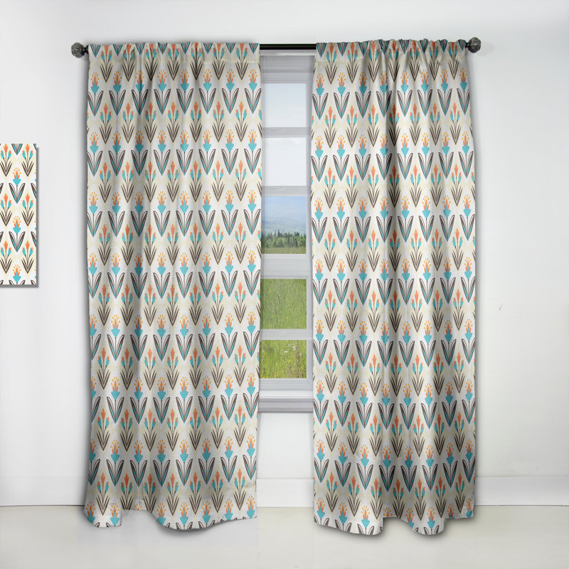Panneau de rideau abstrait, motif d'ornement floral occultant - Motif avec ornement floral, L 52 po x L 63 po
