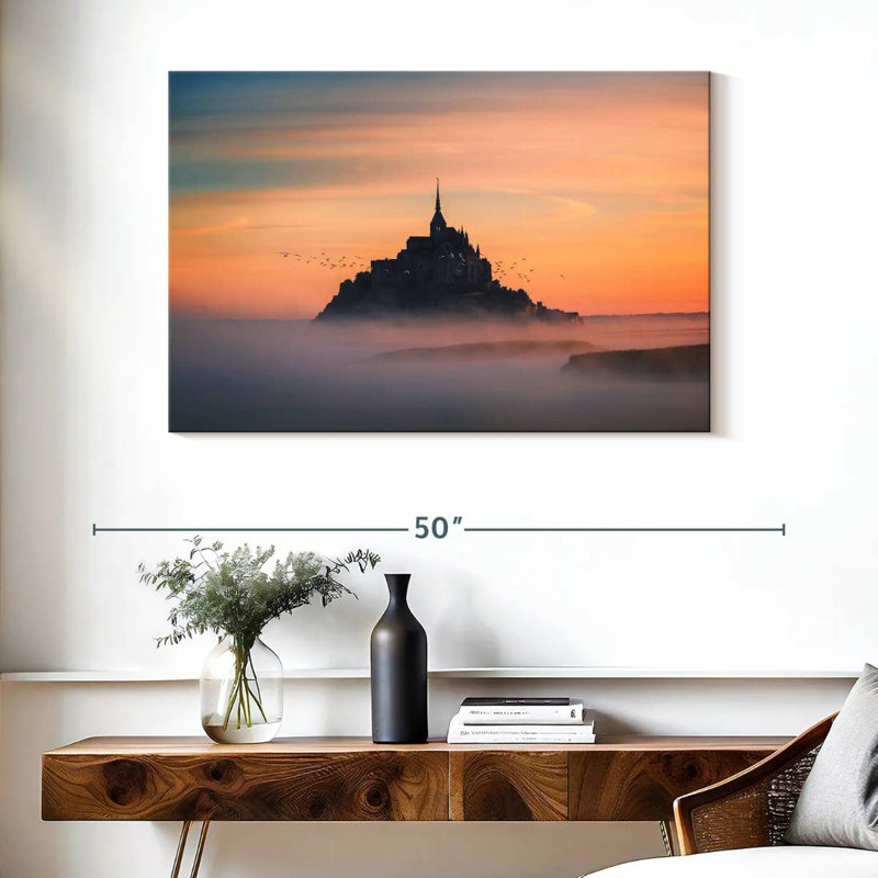 Lilie, château mystique au lever du soleil, H 26 po x l 39 po