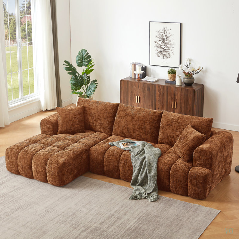 Canapé d'angle de luxe en chenille, design minimaliste, canapé-lit confortable pour salon, appartement et espaces de réception, aucun assemblage requis