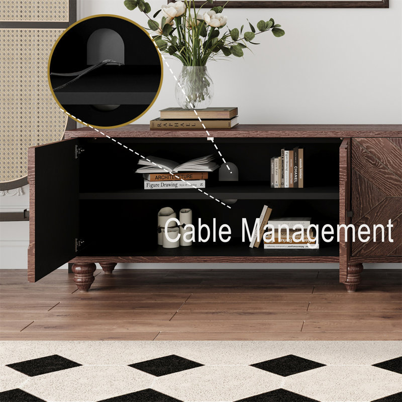 Extendable Tv Cabinet With Storage And Adjustable Shelves,Real Wood Veneered Tv Console