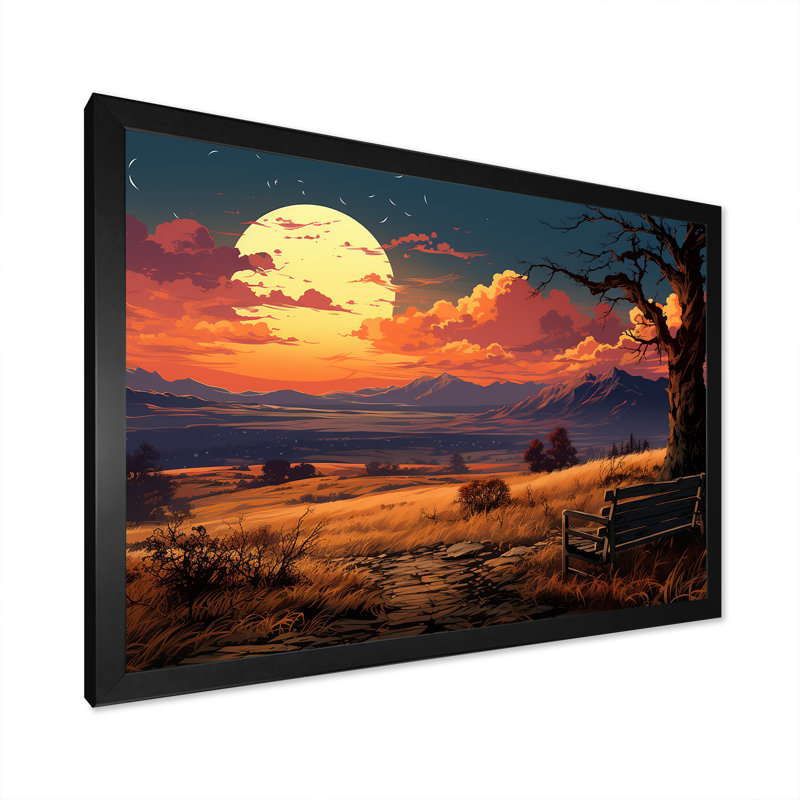 Coucher de soleil silhouette, H 12 po x l 20 po x P 1 po, Cadre d'angle fermé noir