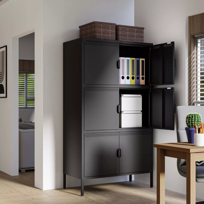 Casier de rangement en métal de 56,5 pouces de hauteur avec 6 portes, adapté aux maisons, aux bureaux et aux entrées.