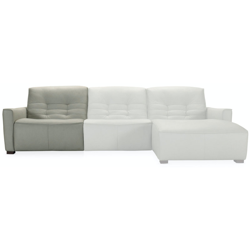 Gray Tufted Leather Reclining Sofa with Track Arms and Nailhead Trim