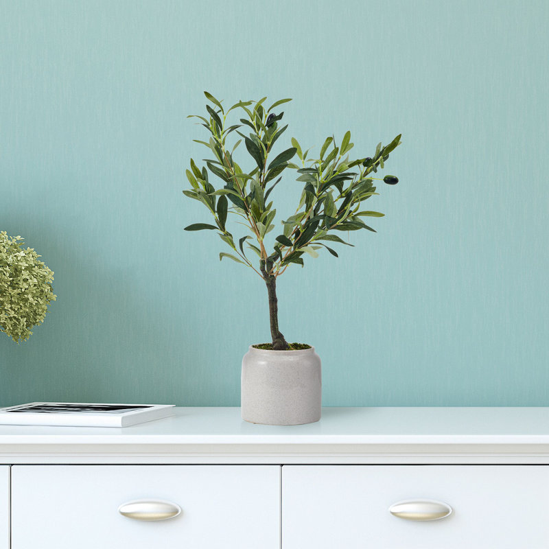 21.5 inch Green Artificial Olive Tree in White Pot