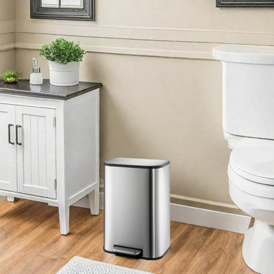 Stainless Steel Garbage Can with Lid, Step-On Pedal and Inner Bucket, Rectangular Trash Can for Kitchen