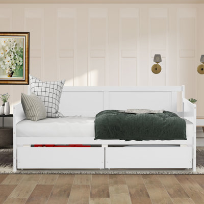 Aniya Twin Size Daybed with 2 Storage Drawers, Multifunctional Solid Wooden Sofa Bed Frame, Wood Slat Support, No Box Spring Needed, Easy to Assemble, by Lark Manor
