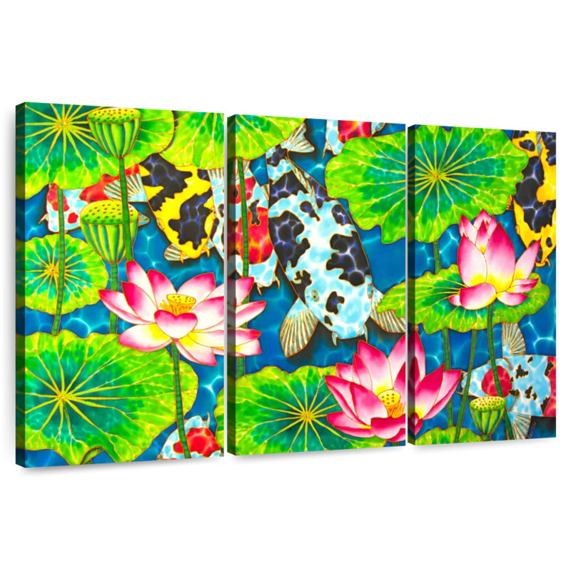 Brampt Lotus And Koi, 42" H x 65" W