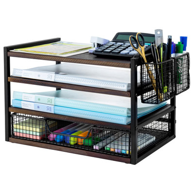 Metal Solid Wood Desk Organiser