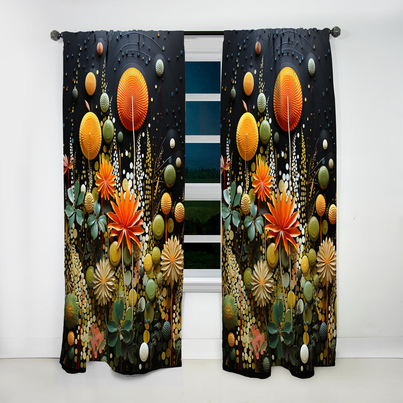Rideau obscurcissant orange Mid Century Natures Harmony II - Mid-Century, L 52 po x L 63 po