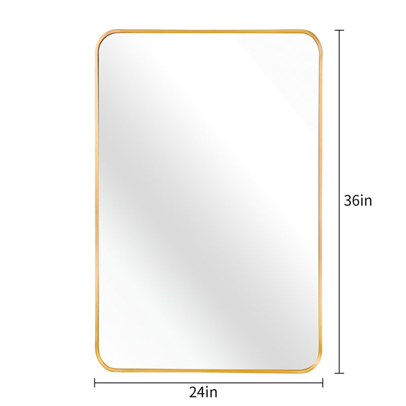 Gold Metal Framed Rectangular Wall Mirror 24x36 Inch For Bathroom Elegance, High - Quality And Glass, Rust Frame, Reinforced Hooks Durability Stylishness, Alloy, Hanging System