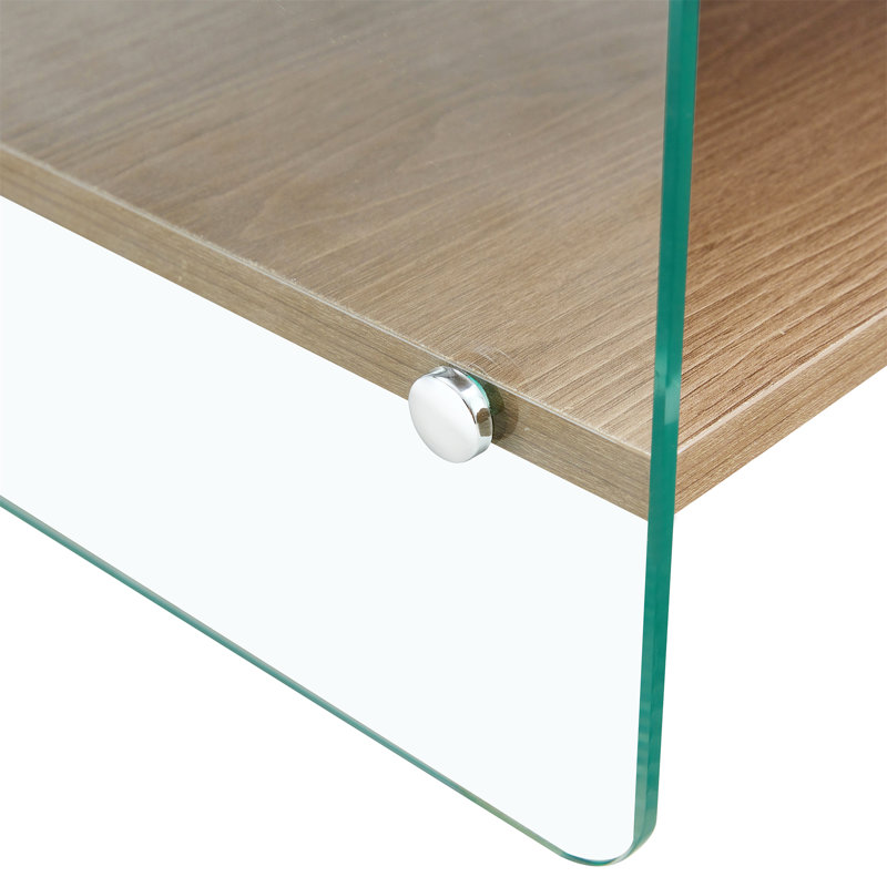 Drawer nightstand: mdf surface with stickers, tempered glass sides, sleek design, efficient storage for bedroom (108 characters)