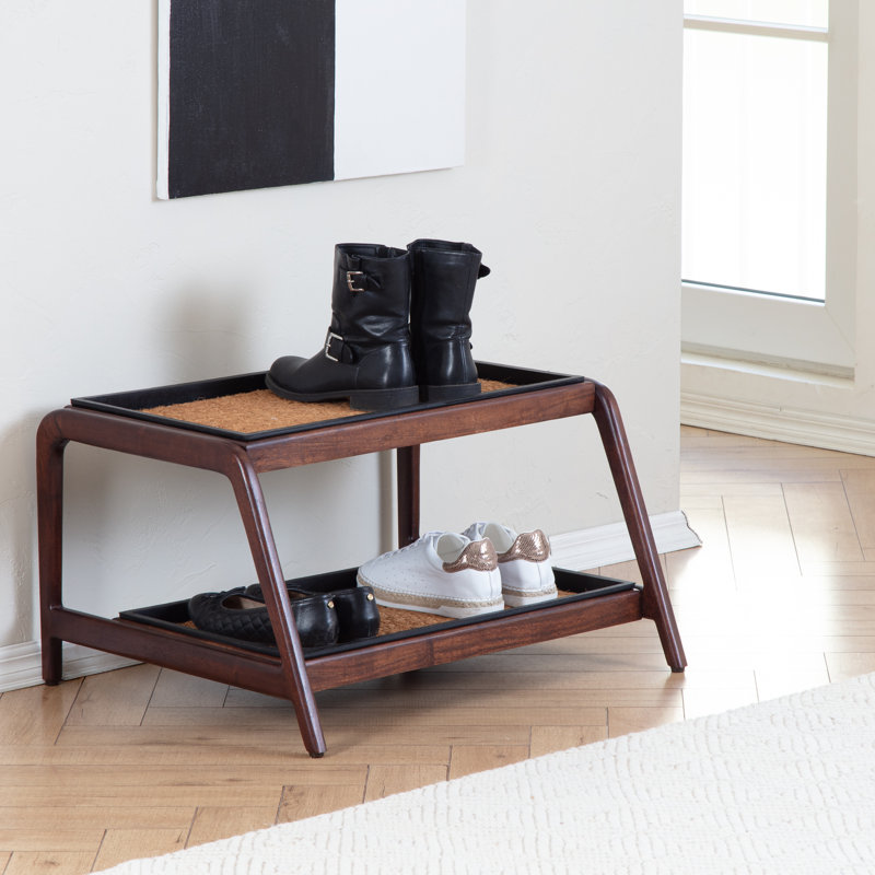 Support à bottes en bois massif de qualité supérieure avec tapis en fibre de coco naturelle - Rangement pour chaussures