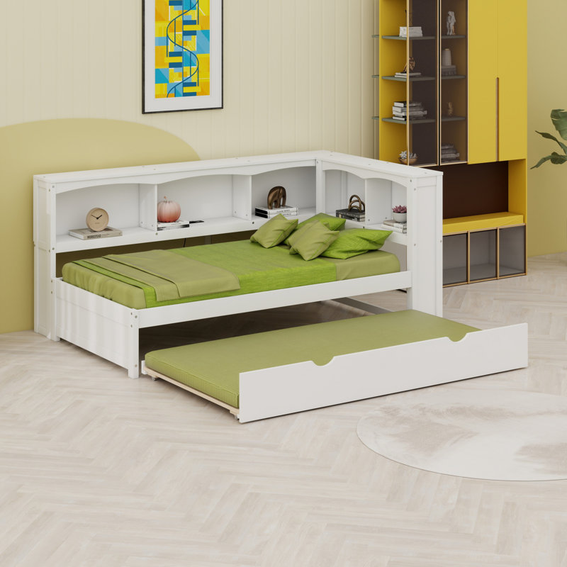 Daybed With Trundle Bed, Storage Cabinets And USB Ports, White