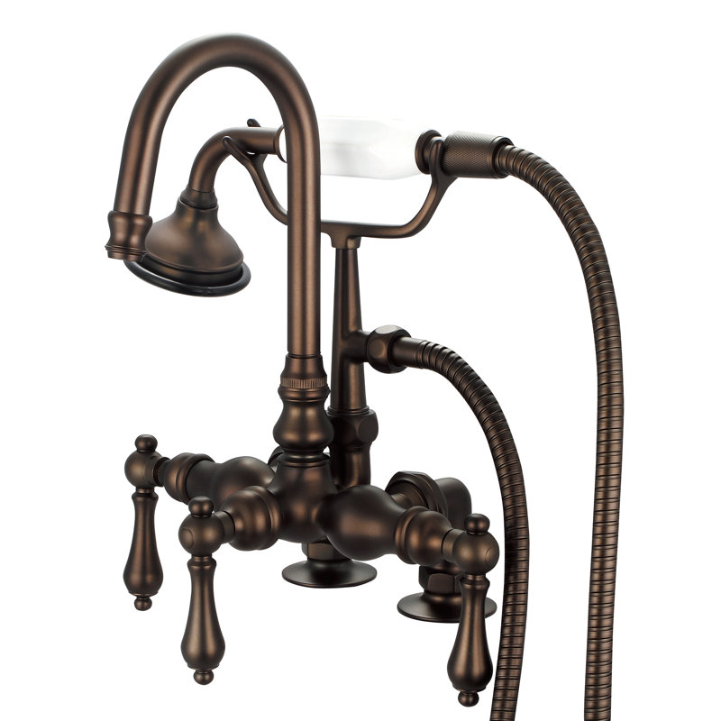 3 Handle Deck Clawfoot Tub Faucet, Lever Handles, Polished Nickel