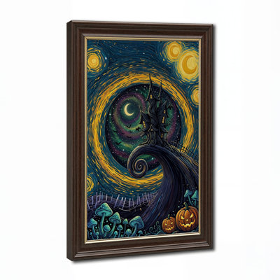 Fantasy Haunted House In Swirling Starry Night Halloween Canvas Wall Art