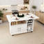 Îlots de cuisine pliables avec tablettes et roulettes de rangement-129492568