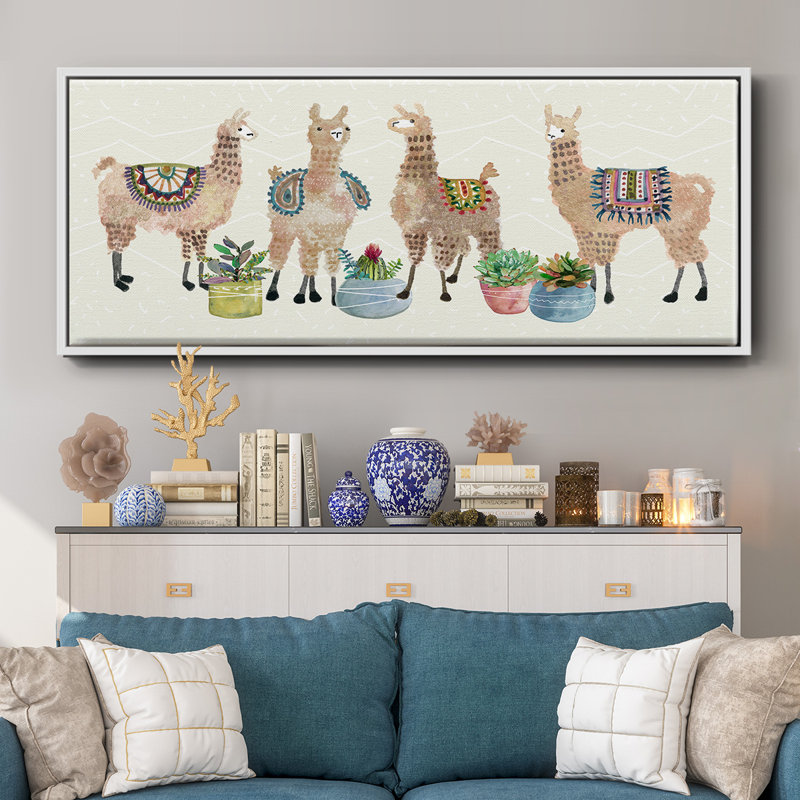 «Llama Party», toile encadrée, H 20 po x l 50 po