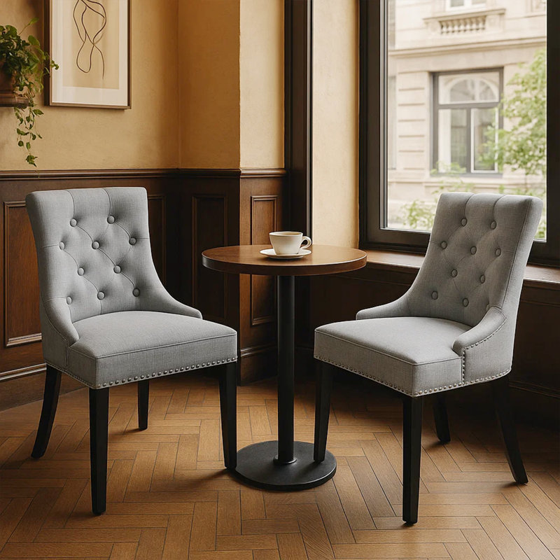 Tufted Upholstered Gray Dining  Chair , Gray Linen