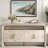 4-door Elegant Console Table With Natural Embossed Texture, Curved Edge And Metal Handles-1867305828