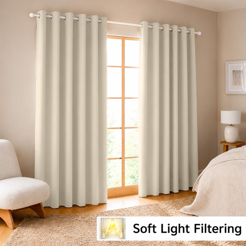 260 GSM Thermal Blackout Eyelet Curtains, Cream, 117cm Width x 137cm Drop
