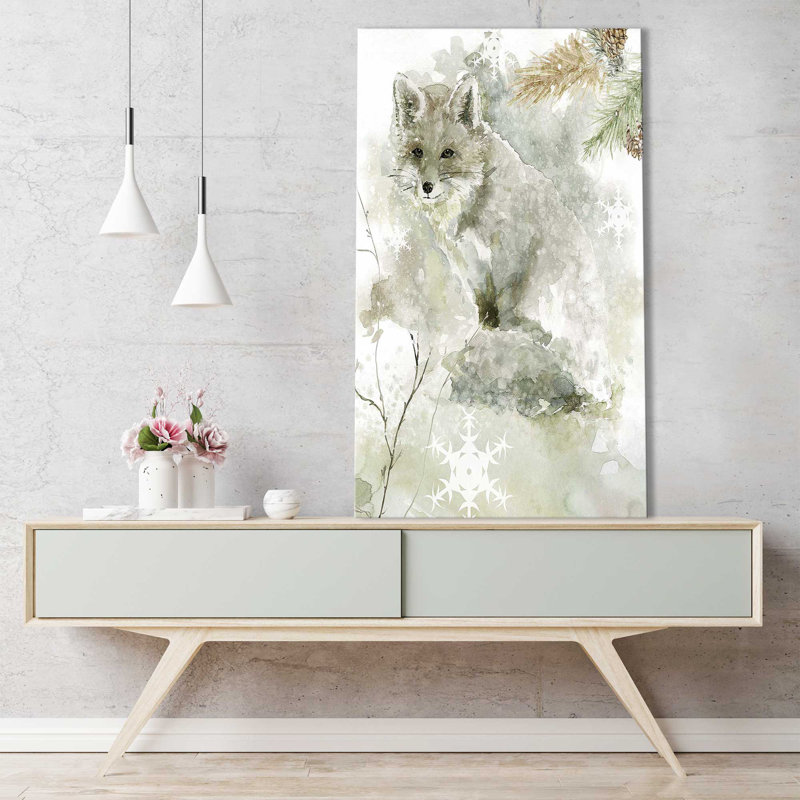 Winter Lodge Fox par - Peinture, H 48 po x l 28 po x P 1,5 po, Toile tendue