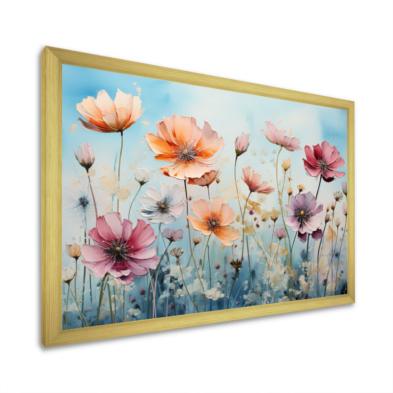 " Meadow Whimsical Meadowscape ", Gold Picture Framed, 30" H x 40" W x 1.5" D