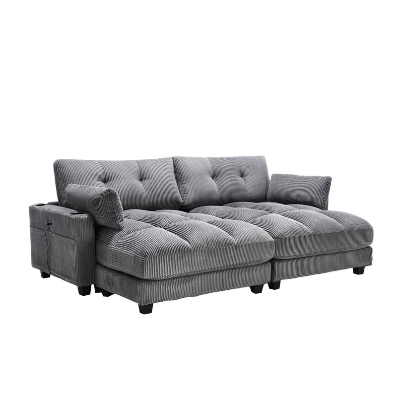 Élégant lit en velours côtelé avec fonction d'inclinaison et ajustement latéral du canapé douillet, Gris