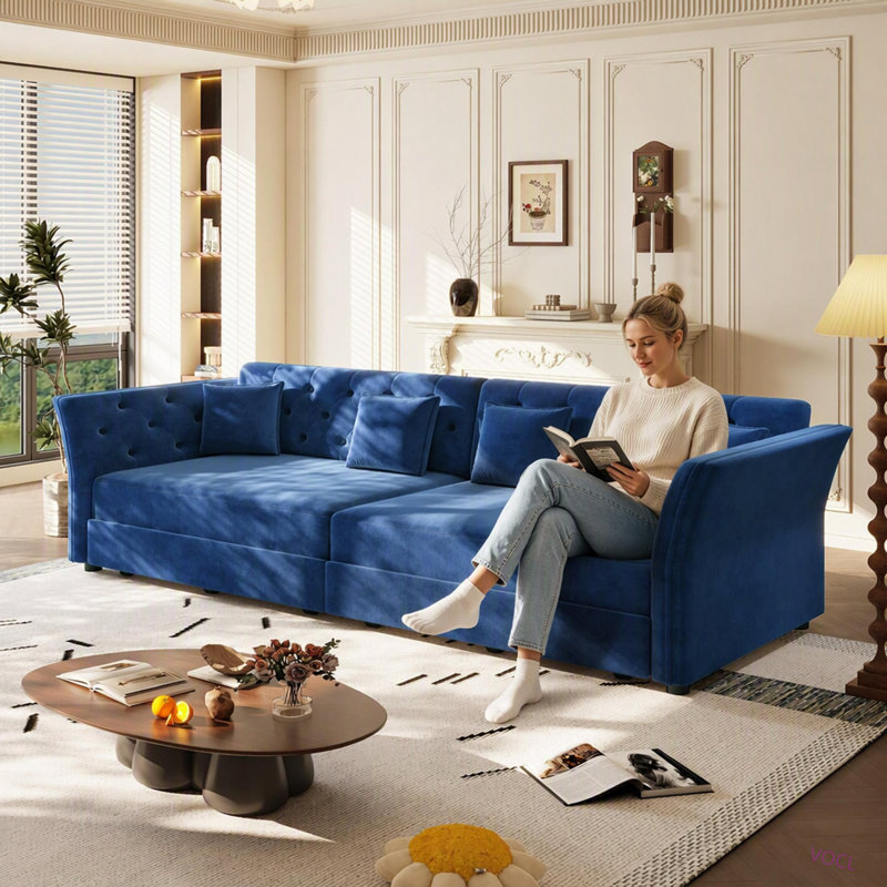 100 " Velvet Sleeper Sofa, Velours beige