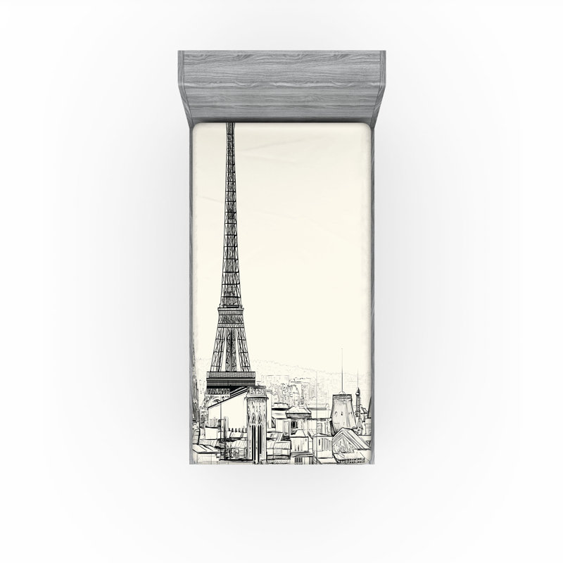 Ensemble de 2 draps-housse Ambesonne City Love Paris sur toits coquille d'œuf et noir, Twin Fitted Sheet