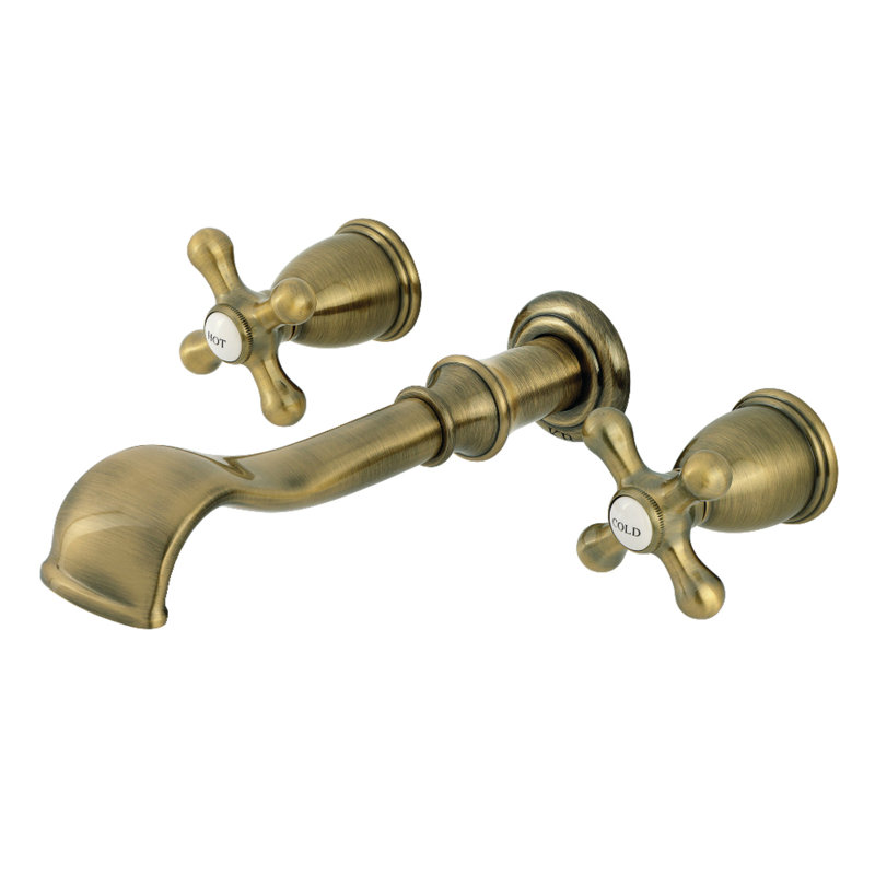 Kingston Brass Two-Handle 3-Hole Wall Mount Roman Tub Faucet, Cross, Antique Brass