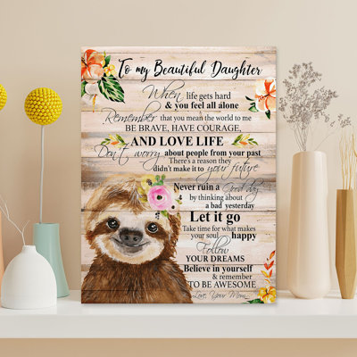 Paresseux - To My Beautiful Daughter Gallery, toile tendue - pour fille, illustration décorative, décor à la maison brun et rose