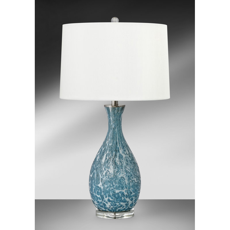 Scafati 30" Blue and White Fused Glass Table Lamp with USB Port