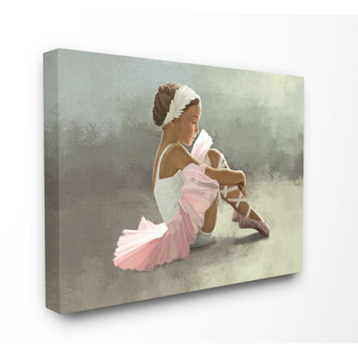 " Ballerina Girl Sitting Pink Green Painting "