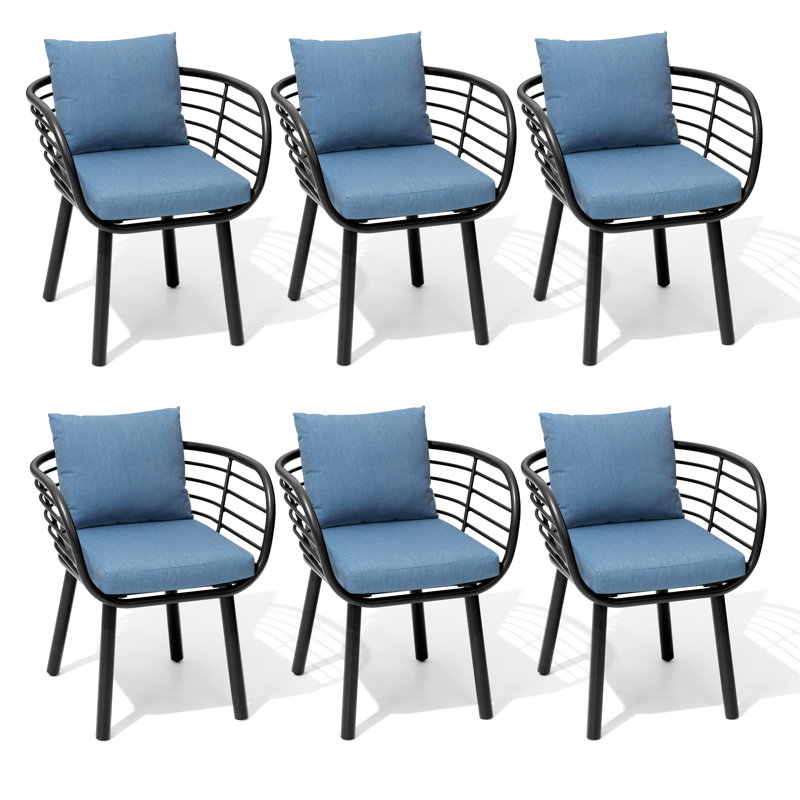 Chaise de salle à manger d'extérieur avec coussin Sunbrella (ensemble de 6), Bleu