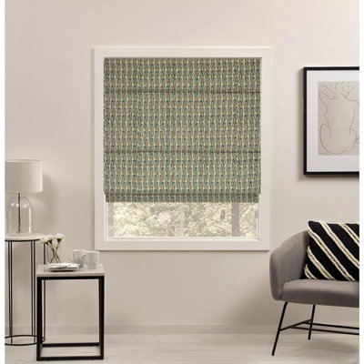  Green Top Down Bottom Up 100% Blackout Floral Heavy Thick Linen Roman Shade for Window Treatments Handmade Block Print Cordrd Blinds Home Décor, Room Darkening, Kersangari