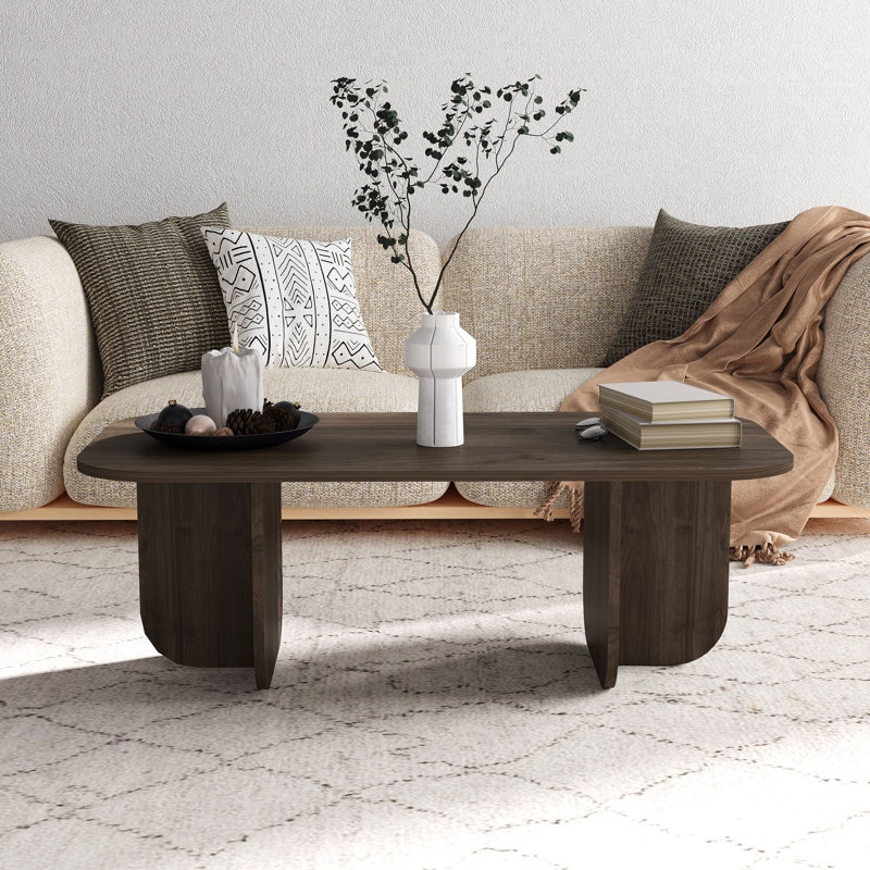 Modern Walnut Coffee Table, 47.2 x 16.3 x 23.4 Inches | 100% Melamine Coated Particle Board, Thickness: 0.7 Inches | Stylish Solid Colour Design, Perfect for Living Room & Lounge Areas, Durable & Elegant