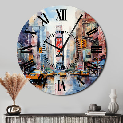 Times Square New York Cityscape IV - City New York Black Face Wall Clock