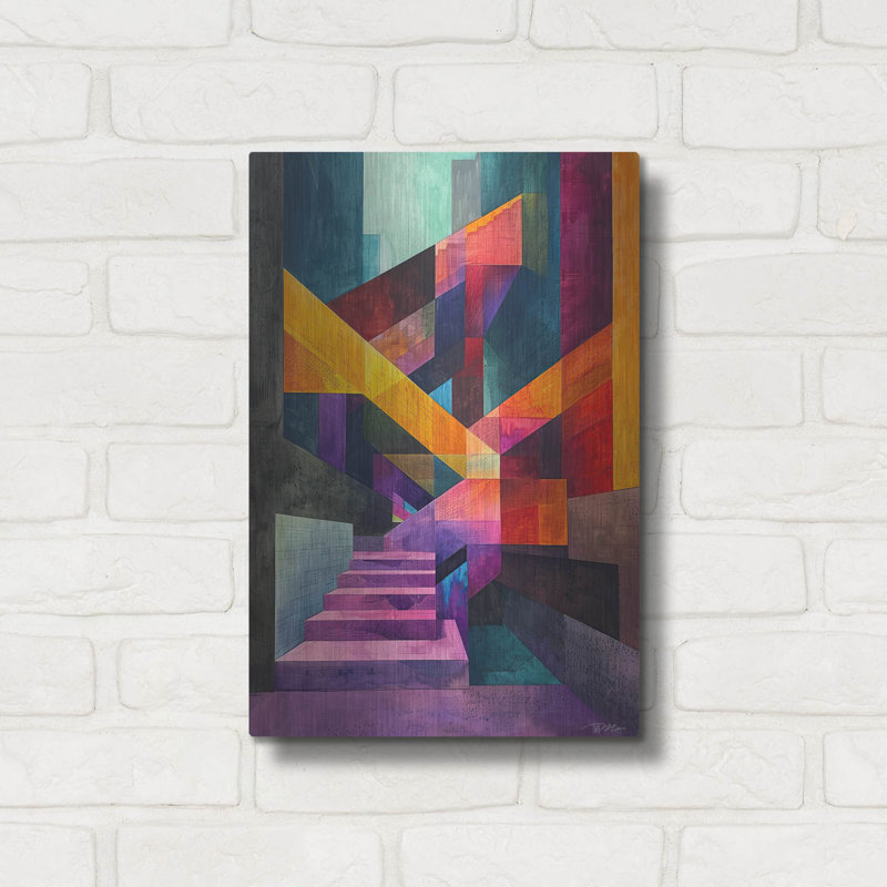 Art mural en métal Winston Porter «Colorfull Abstract Stairs» par Momart, H 16 po x l 12 po